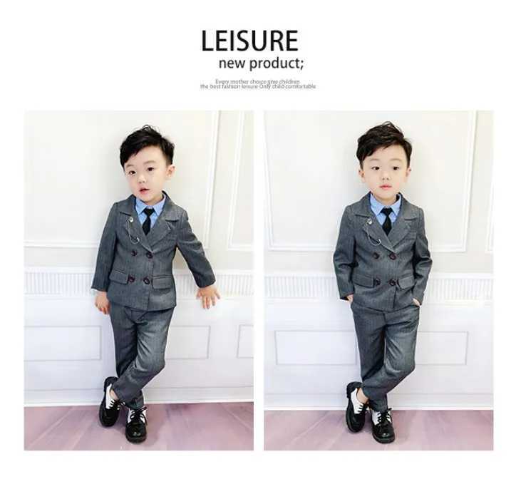 Suits Boys Double Breasted Jacket+Pants 2Pcs Clothing Set Gentleman Kids Blazer Wedding Suit Children Performance Birthday Dress