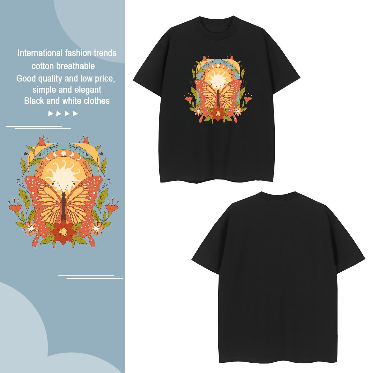 Cool Design Men Clothes T-Shirt 100% Cotton 230g Butterfly Men T Shirts Spring Summer Breathable Short Sleeve DIY Printed Fashion Clothings