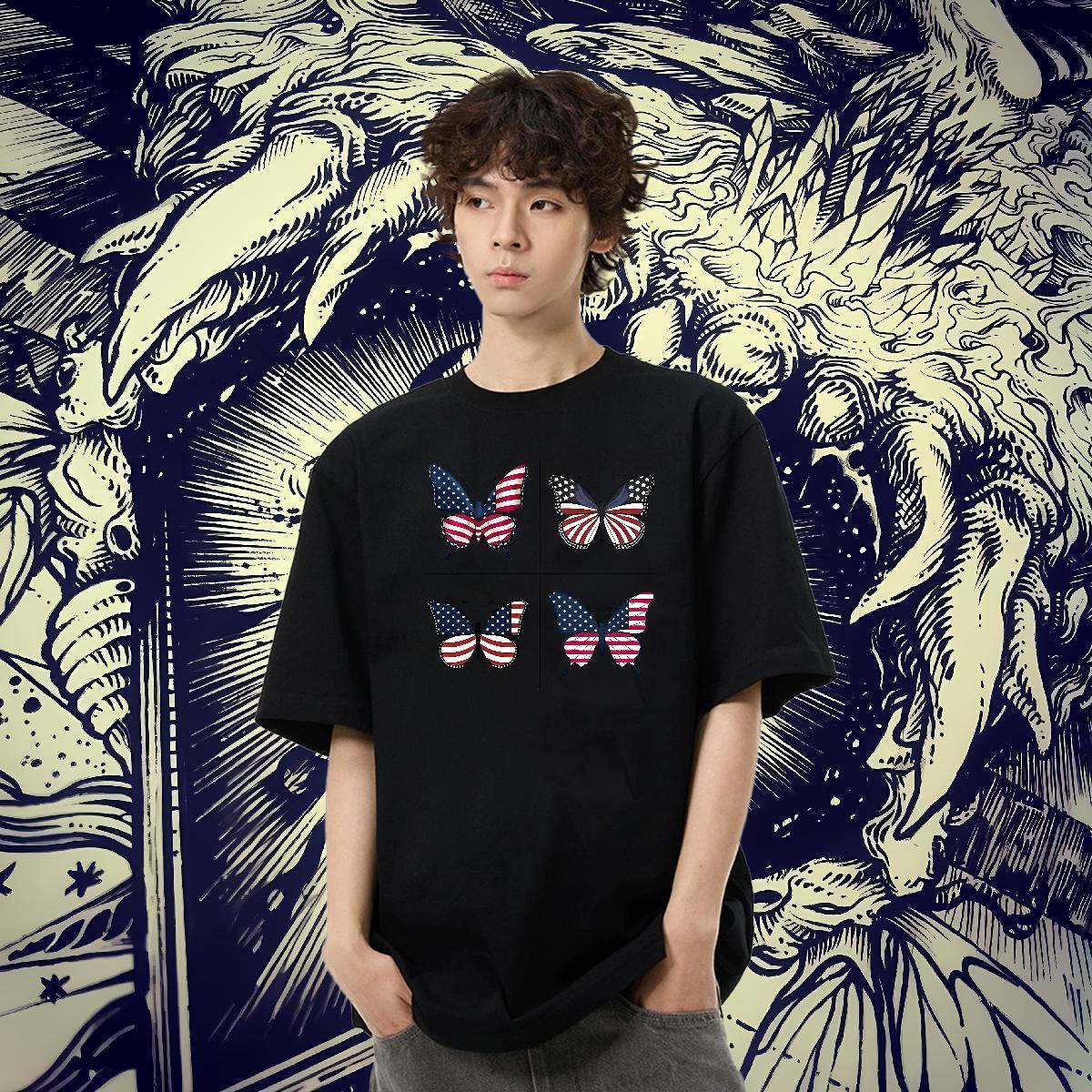Designer Men Tops Tees 230g Cotton Sports Casual Butterfly Anime Breathable Soft Wholesale T-Shirts for Men Clothes