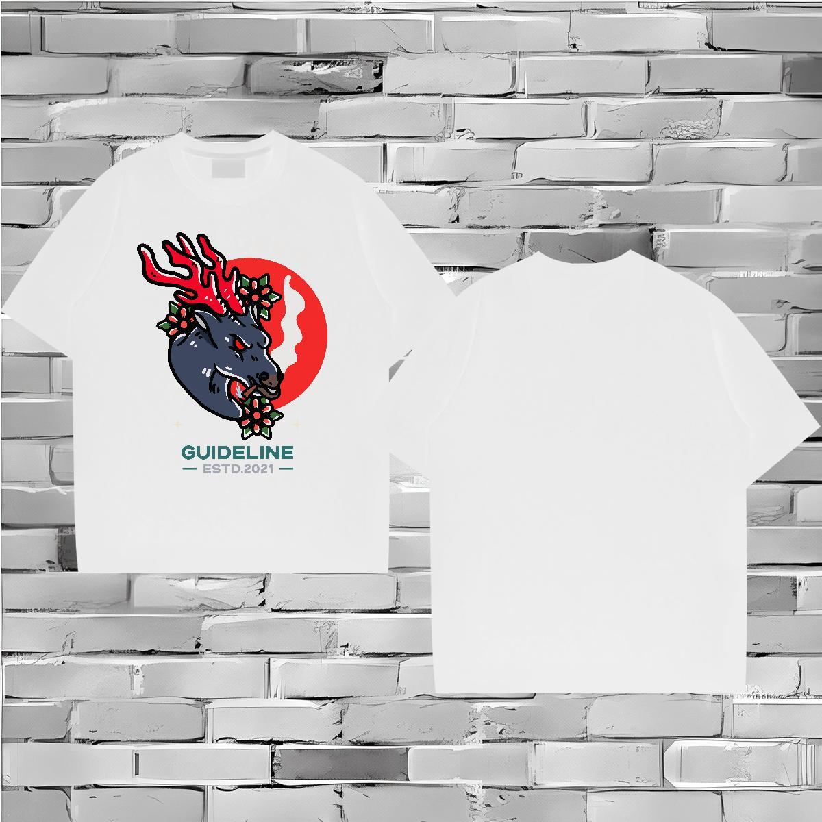 Stylist T-Shirts 230g Cotton Deer High Street Hip Hop Tee Shirt O-Neck Short Sleeve Wholesale Tshirts Custom Big Size