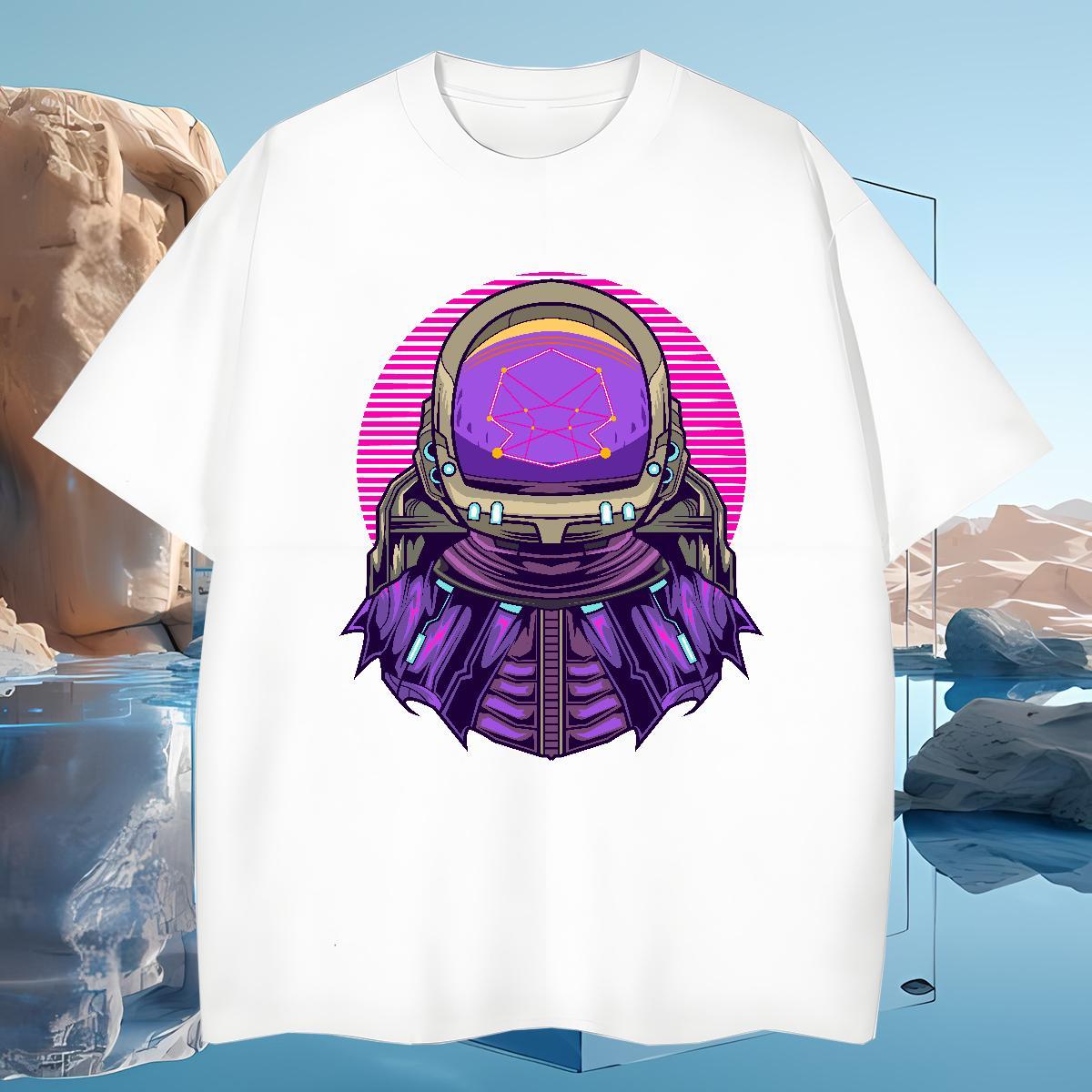 T Shirts Men 100% Cotton 230g cosmonaut Street Casual Crew Neck Breathable DIY Printed Couples T Shirts 2024 Summer Cool Design Wear