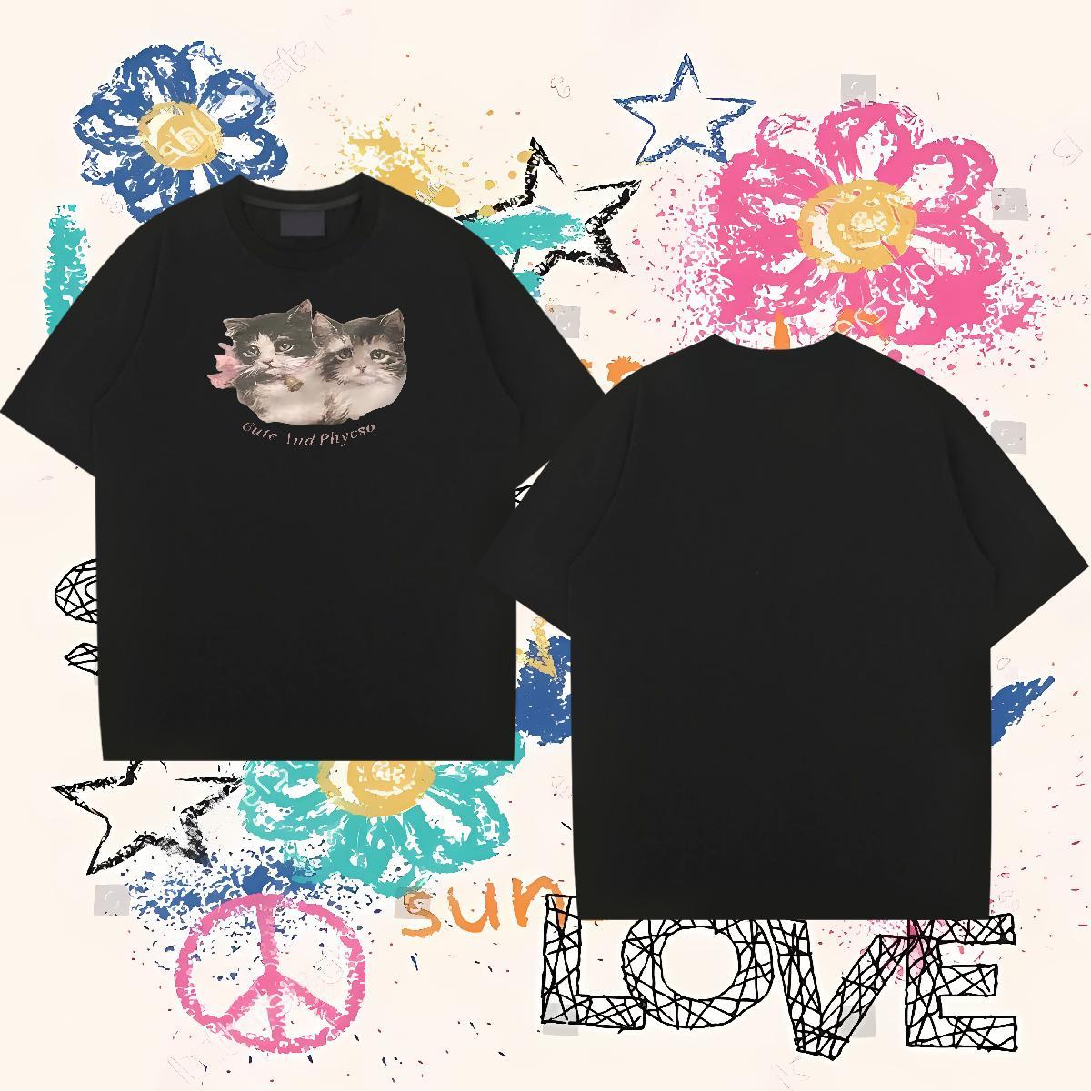 Designer Fashion T Shirts Men 230g 100% Cotton cat Street Polos Short Sleeve Soft TOP Quality Men Clothes T-Shirt Cartoon Print