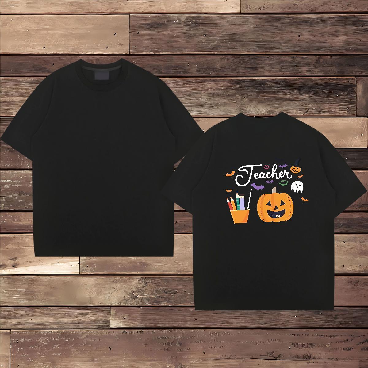 DIY Customized T-Shirts 230g Cotton halloween Beach Polos Round Neck Short Sleeve Unisex Couples T Shirts Cartoon Print