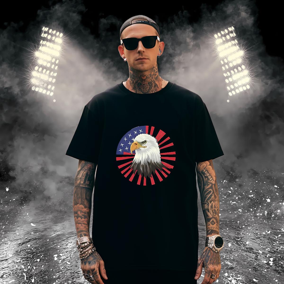 T shirt 230g 100% Cotton eagle High Street Hip Hop Breathable Crew Neck Black White Men Clothes T-Shirt New TOP Quality Tops Shirt