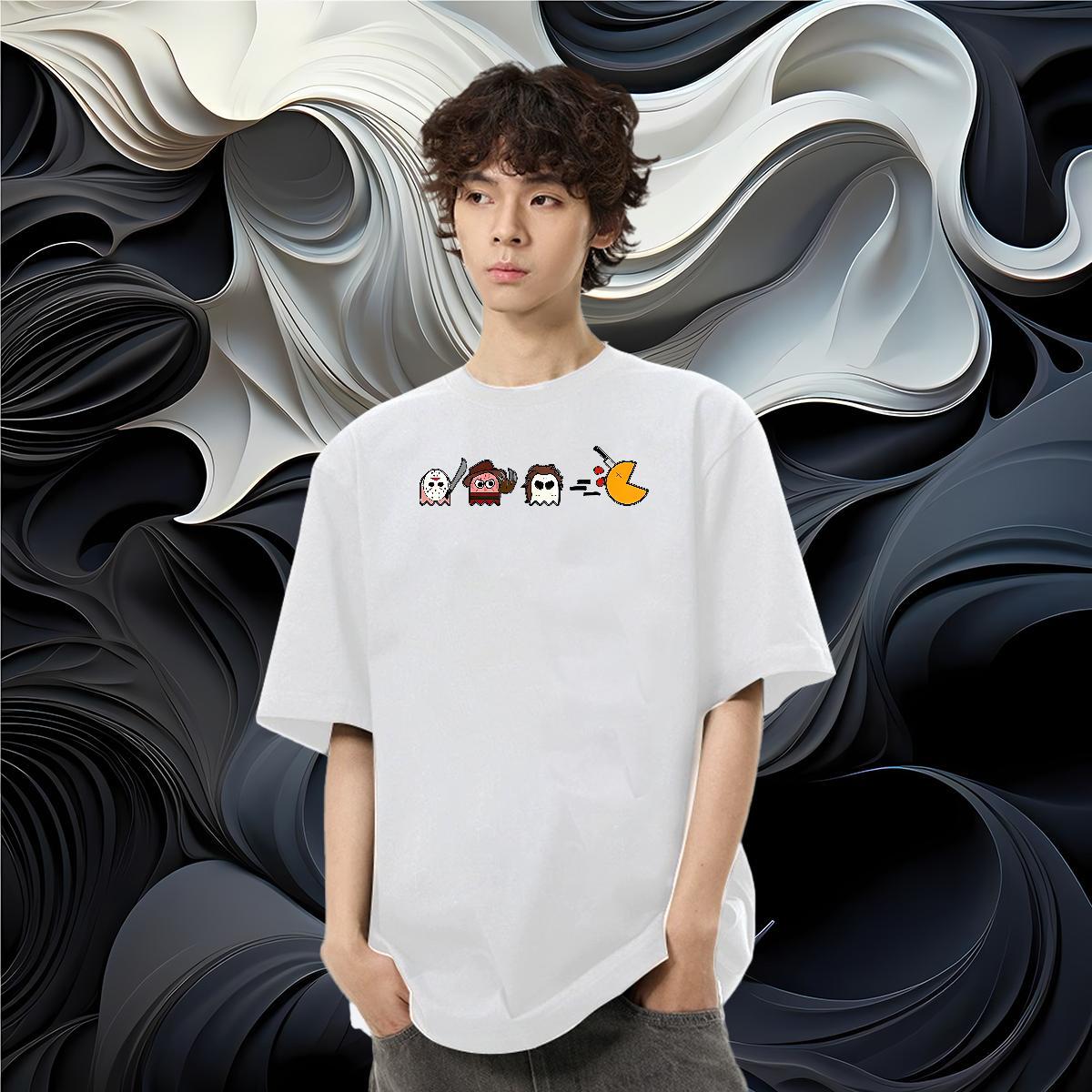 Fashion Mens T Shirts 230g 100% Cotton halloween Outdoor Wear O Neck Short Sleeves Loose Men Tshirts DIY Printed