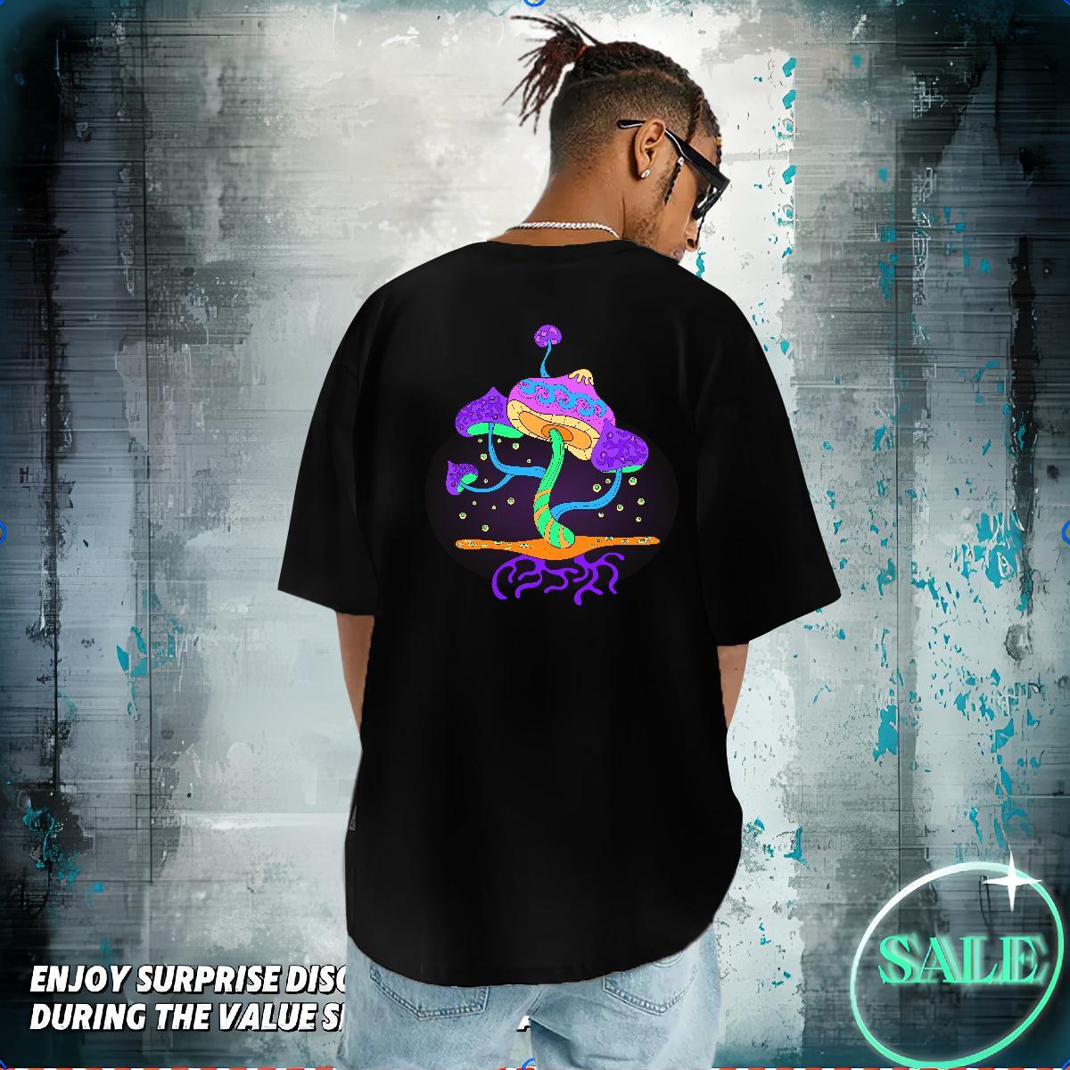 2024 Men T Shirts 230g Cotton mushroom Home Outdoor Tee Shirt O-Neck Short Sleeve TOP Quality Men Tees Black Oversized
