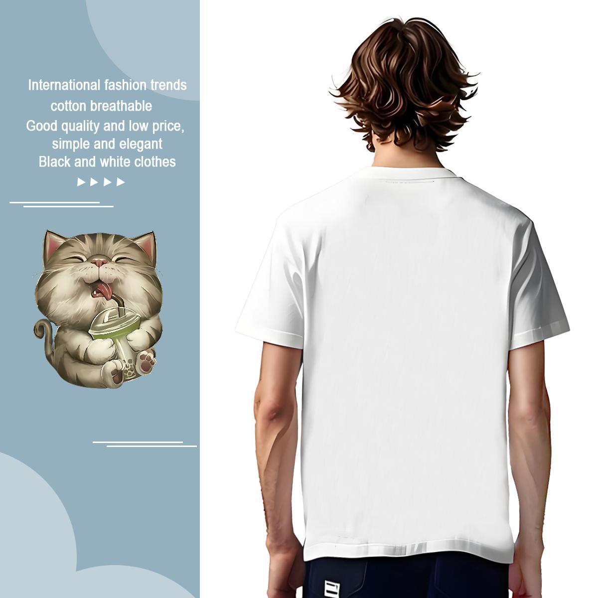 T Shirts Men 100% Cotton 230g cat Hip Hop Short Sleeve Soft DIY Printed Tshirt for Man Woman Casual New High Quality Tshirts