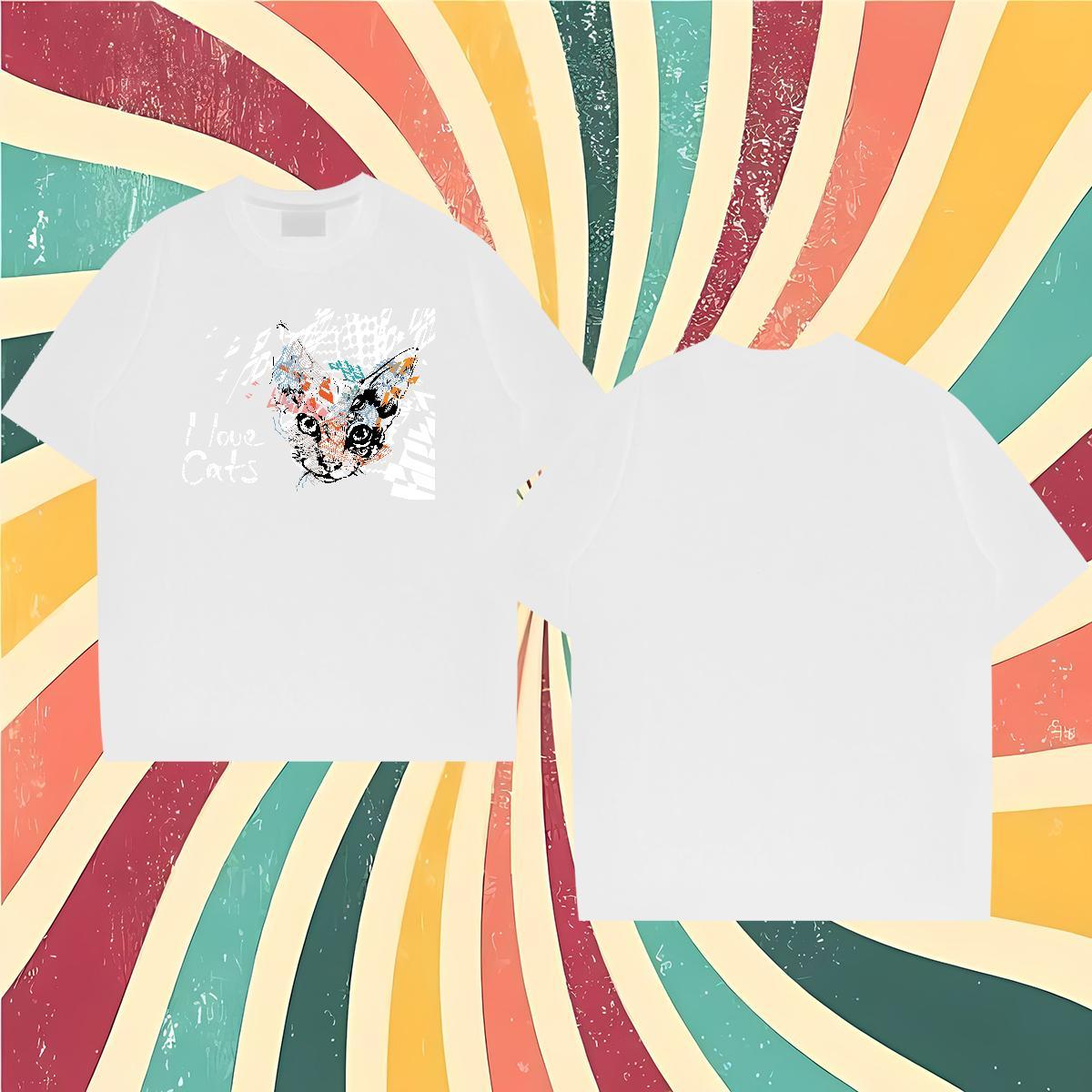 Classic Men T Shirts 230g Pure Cotton cat Sports Casual Tops Tees O Neck Short Sleeves High Quality Men Tops Tees Anime