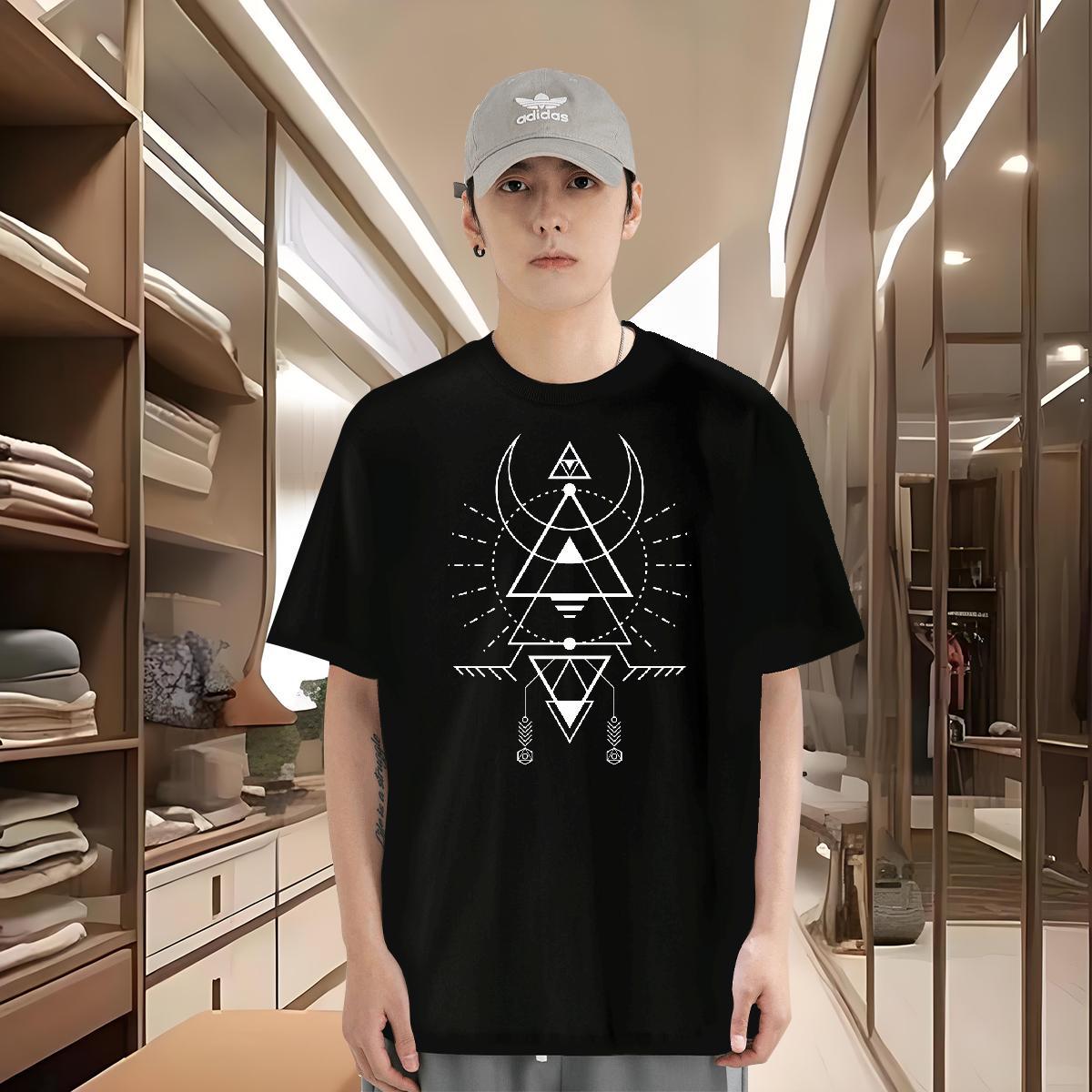 Men T Shirts 230g Cotton Geometric line Street wear Hip Hop Pure Cotton Anime Tshirts 2024 Free Shipping Polos