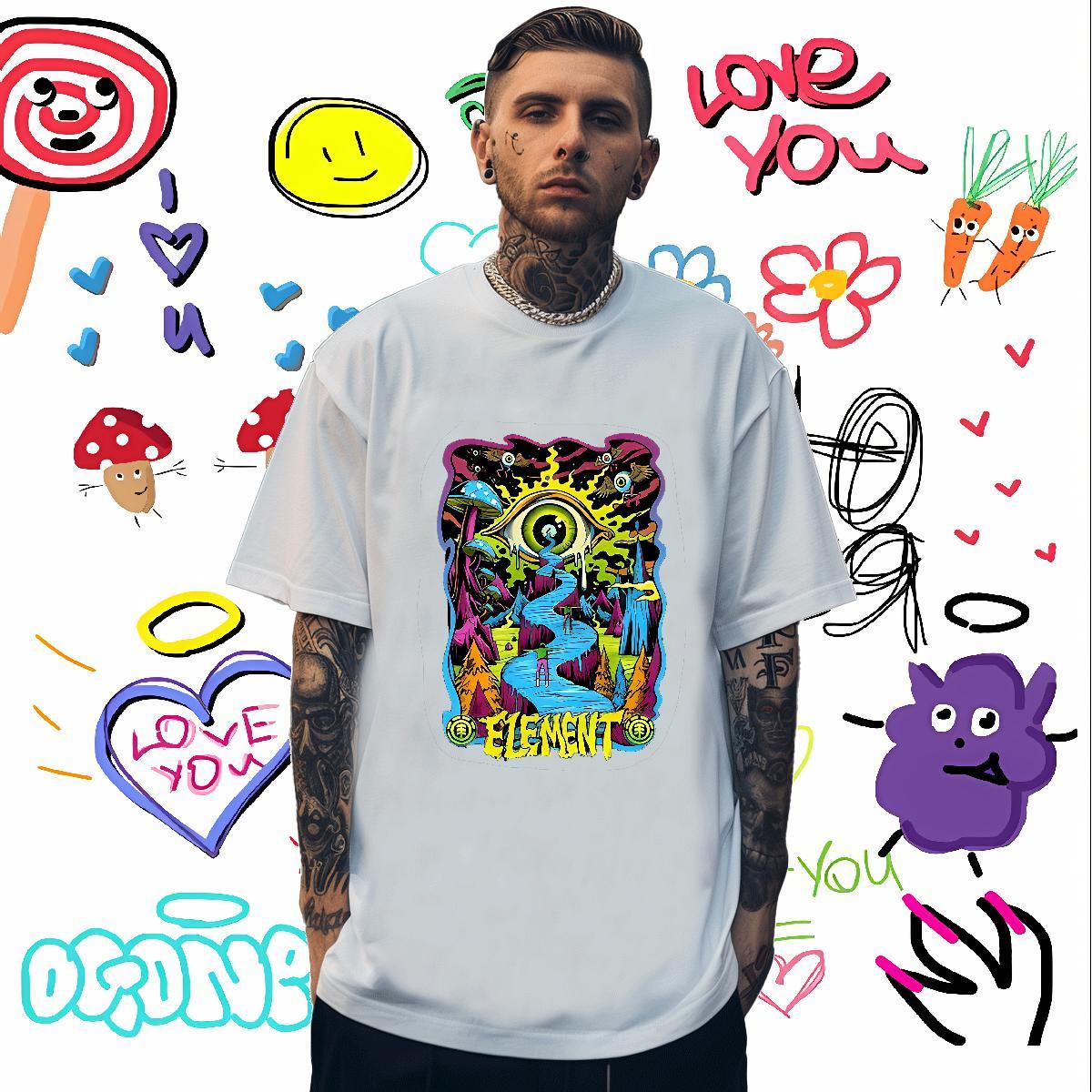 T-Shirts for Men 230g Pure Cotton eyes Daily Wear O-Neck Short Sleeve Skull Tshirts Fashion New TOP Quality Clothes