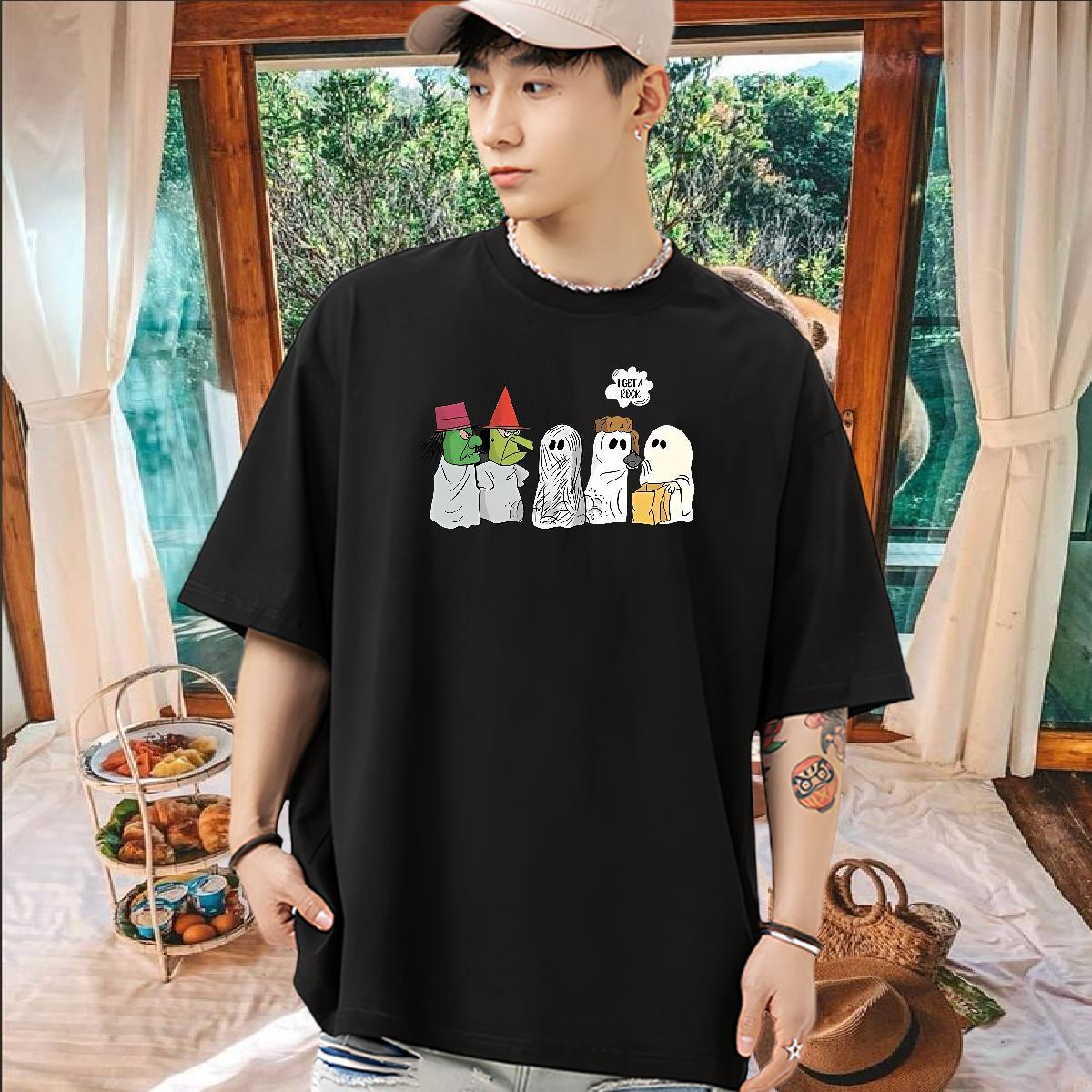 2024 Summer T Shirts Men 230g 100% Cotton halloween Street wear Hip Hop Clothes Breathable Soft Comfortable Couples T Shirts DIY Anime