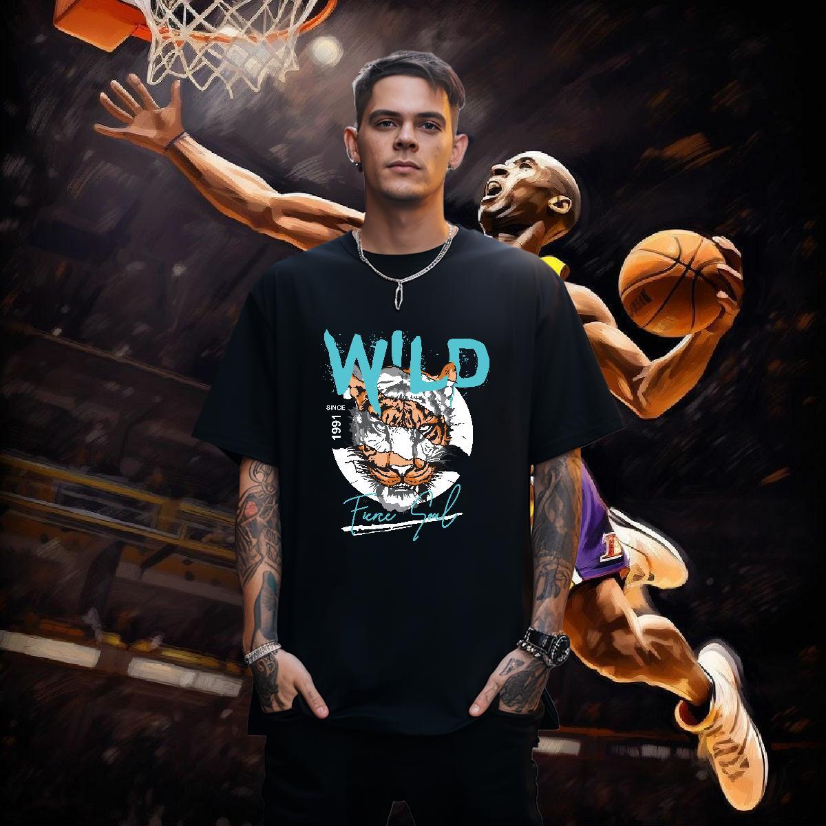 T shirt 230g Pure Cotton tiger Street Casual Breathable Short Sleeve DIY Printed Couples T Shirts Wholesale Cool Design Polos