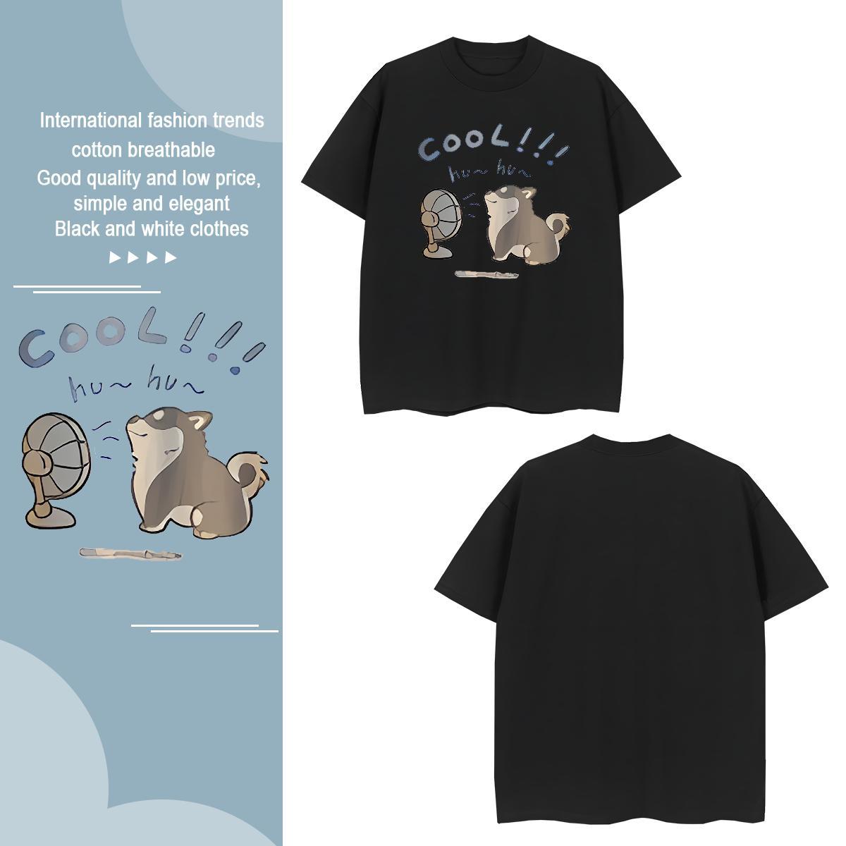 T Shirts Men 230g Cotton dog Outdoor Round Neck Short Sleeve Cartoon Print Men Tees 2024 Designer Cool Design Clothings