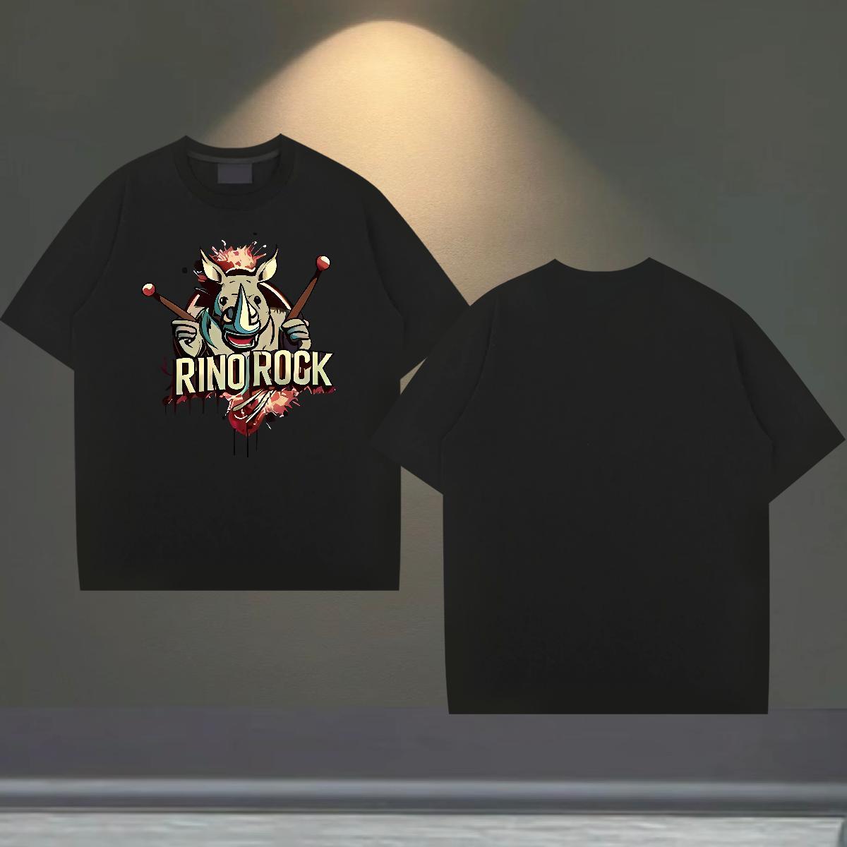 Soft Men Tees 230g 100% Cotton Casual Beach rhinoceros Black Oversized Crew Neck Brand T-Shirts Tops Tees