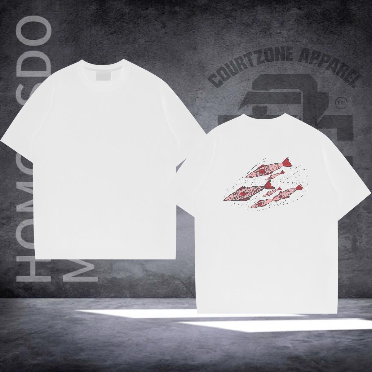 Brand Men T Shirts 230g 100% Cotton fish High Street Hip Hop Tops Breathable Crew Neck Designer Men Tees Custom Printed