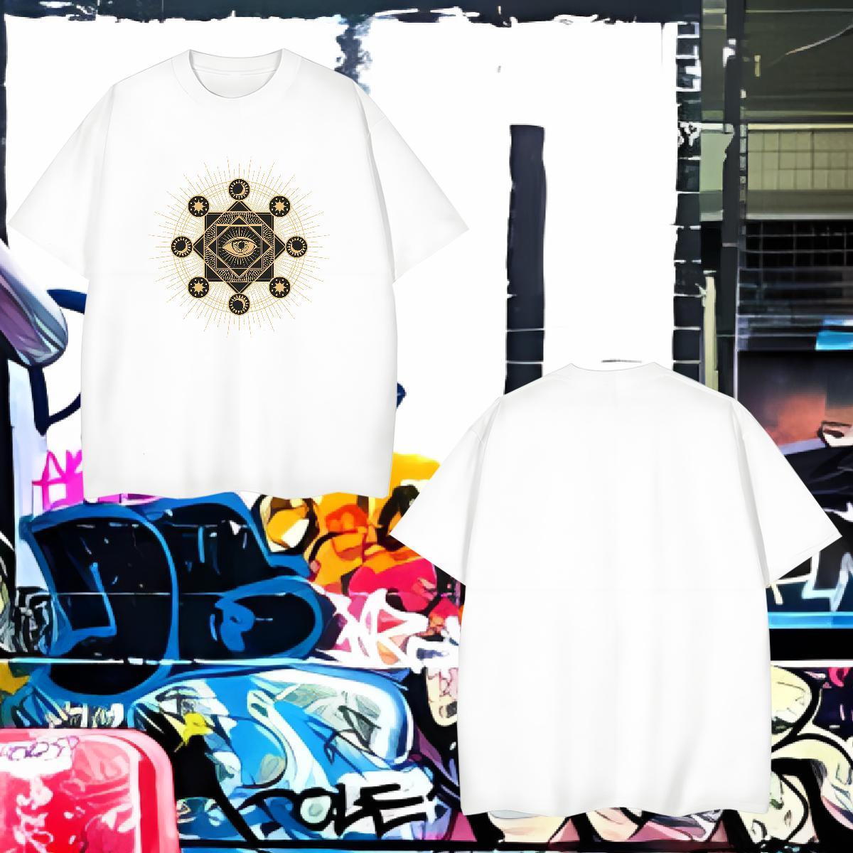 Mens T Shirts 230g 100% Cotton eyes Anime Printing Street Round Neck Short Sleeve Graphic Tshirts DIY Designer Clothings