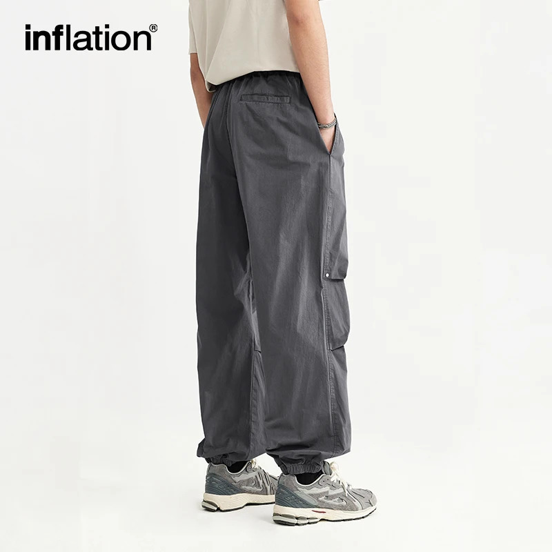 INFLATION Garment Dyed Mens Cotton Cargo Joggers Trendy Minimalist Washed Pants Male Trousers Plus Size 240806