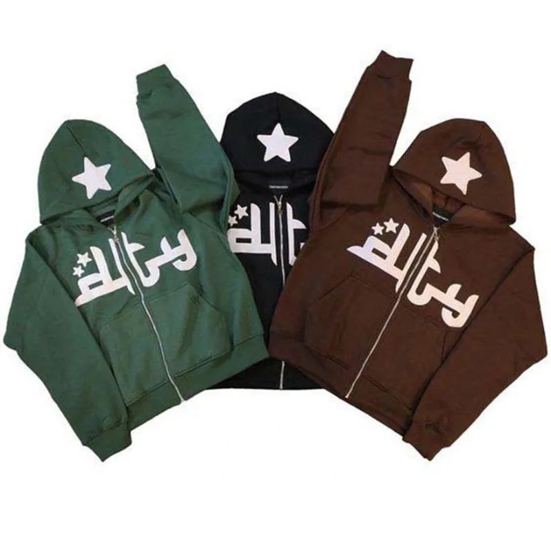Y2K Printed Zipper Hooded Autumn and Winter Oversized Sweater Punk Harajuku Hip-hop Casual Sports Hoodie For Men And Women 240816