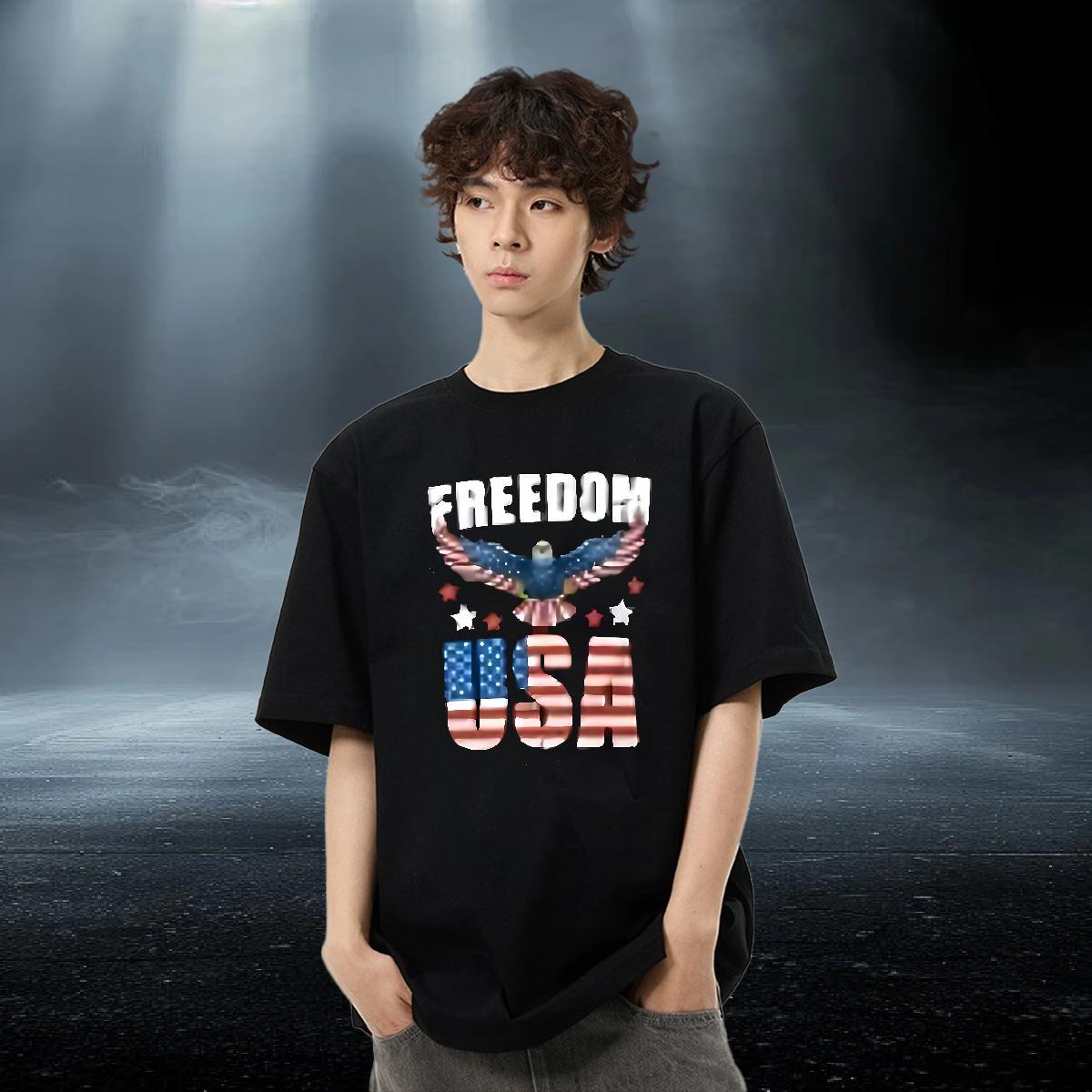 Loose Fit Men Tops Tees 230g Pure Cotton High Street Hip Hop USA DIY Anime Breathable Crew Neck Fashion Men T Shirts Polos