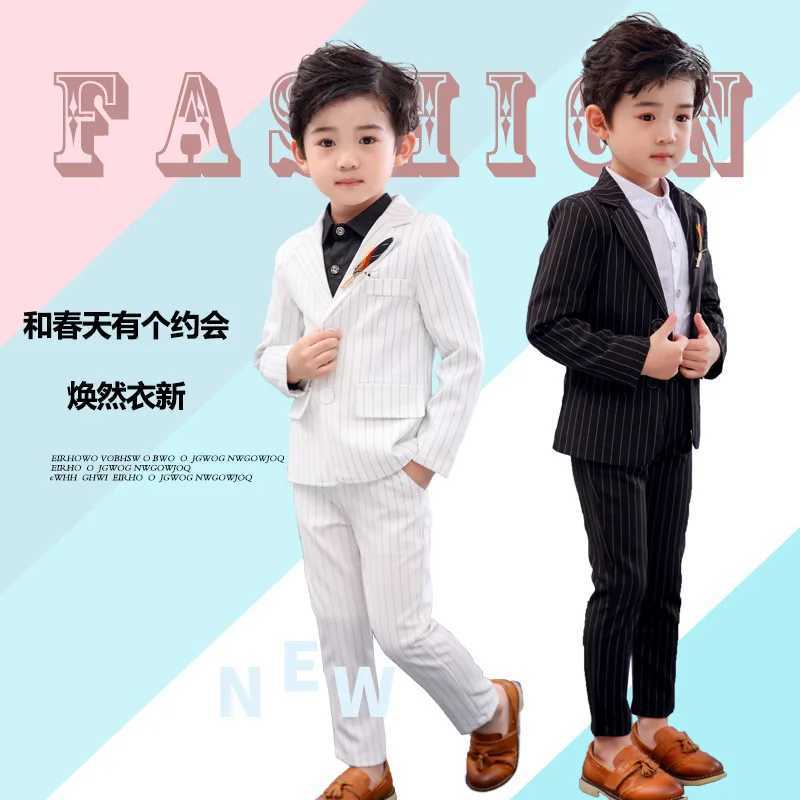 Suits Japan Boys White Black Jacket Pants 2Pcs Clothing Set Gentleman Kids Formal Wedding Suit Children Performance Graduation Dress
