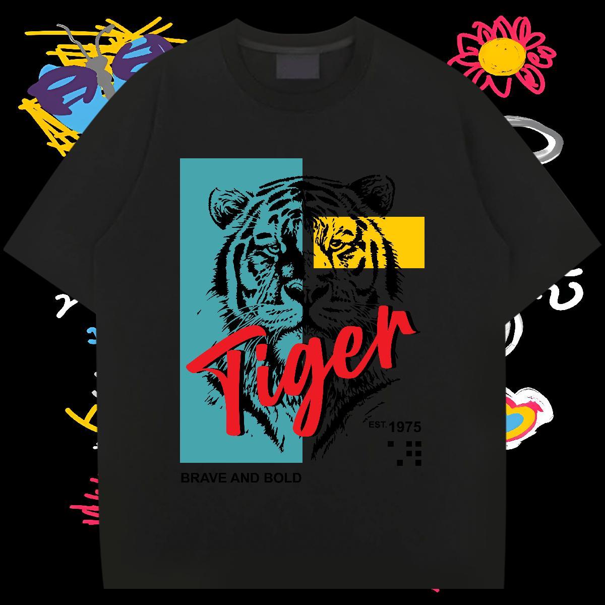 Fashion Design Men T Shirts 230g Pure Cotton tiger Spring Summer Wear Breathable Short Sleeve Popular Men Tops Tees DIY Anime