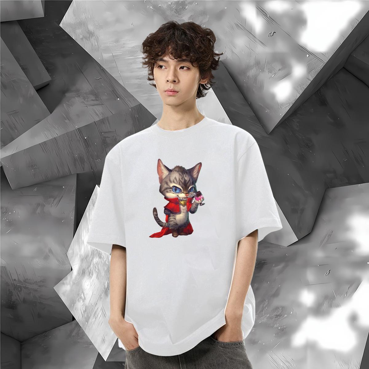 New Designer T-Shirts for Men 230g Pure Cotton cat Casual Beach Wear Breathable Crew Neck Soft Couples T Shirts Graphic