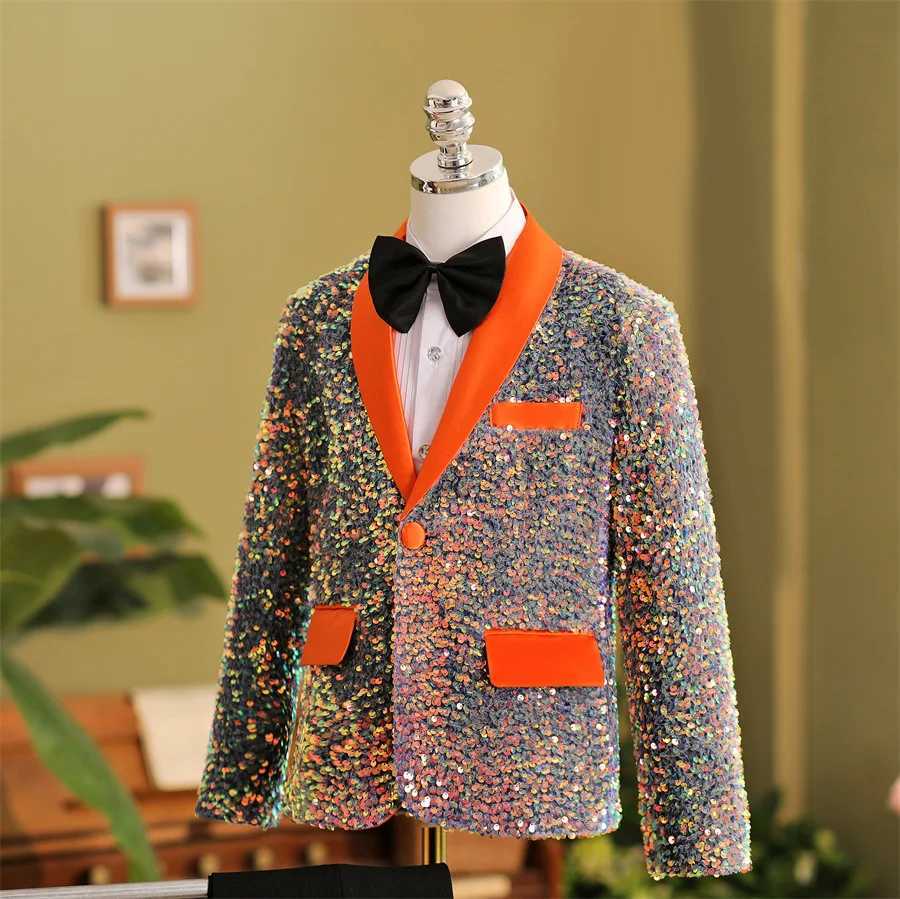 Suits Childrens High End Sequins Suit Korean Boys Hostess Dress Catwalk Wedding Party Photogray Costume Kids Blazers