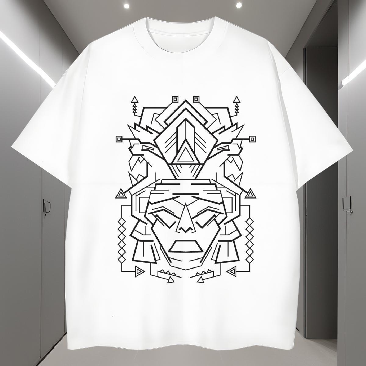 T shirt 230g Cotton Geometric line Beach Short Sleeve O-Neck Custom Anime Couples T Shirts DIY Customized Brand Tee Shirt