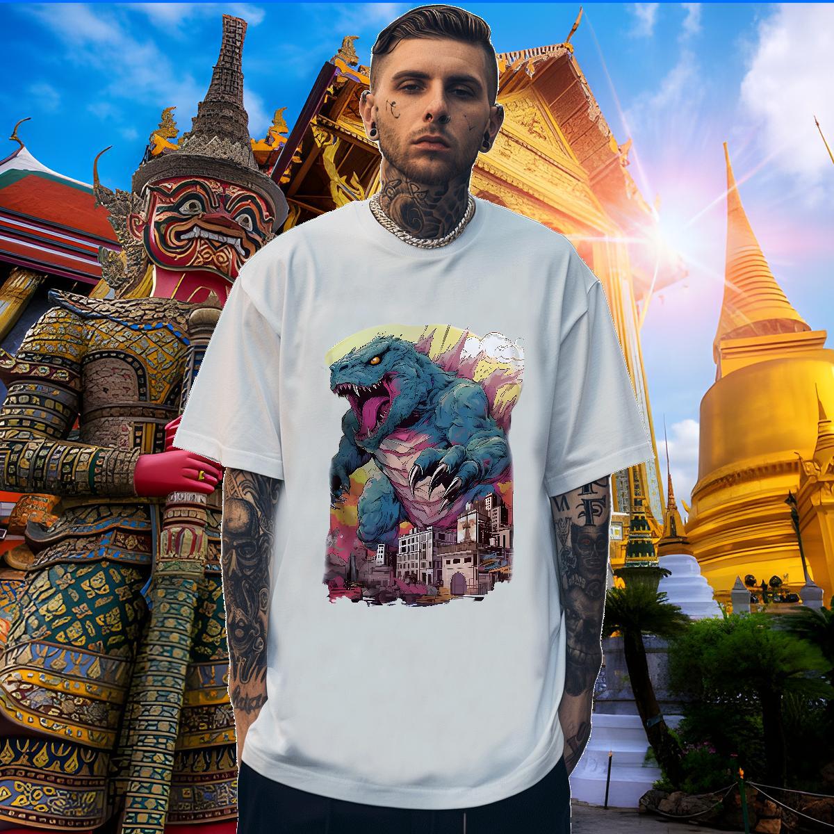 Free Shipping Tshirt for Man Woman 230g Pure Cotton dinosaur T-Shirts for Men Street Crew Neck Breathable Asian Size Fashion Designer Tee Shirt