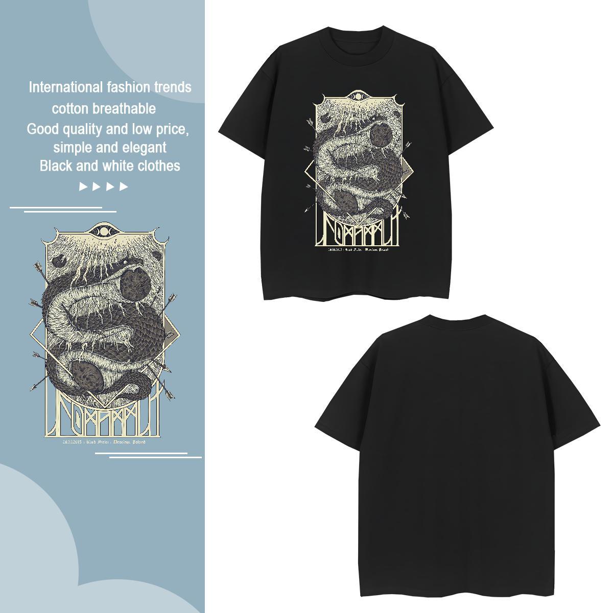 T shirt 230g 100% Cotton snake Summer Casual Short Sleeve O-Neck Black Oversized Couples T Shirts 2024 Unisex Wear