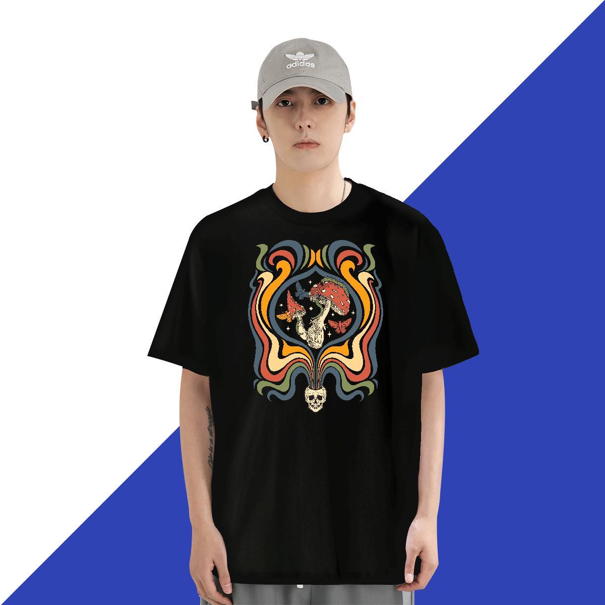 Classic Mens Tshirts 230g Cotton Casual Daily Wear mushroom DIY Printed Breathable Soft New T Shirt For Man Tops Tees