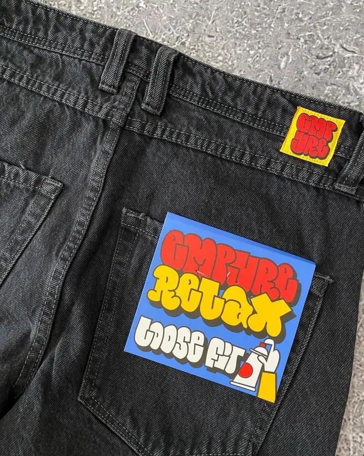 Mens Shorts Streetwear Empyre Jeans Y2K Hip Hop Gothic Cartoon Graphic Embroidered Baggy Black Pants Mens Womens Wide Leg Trouser