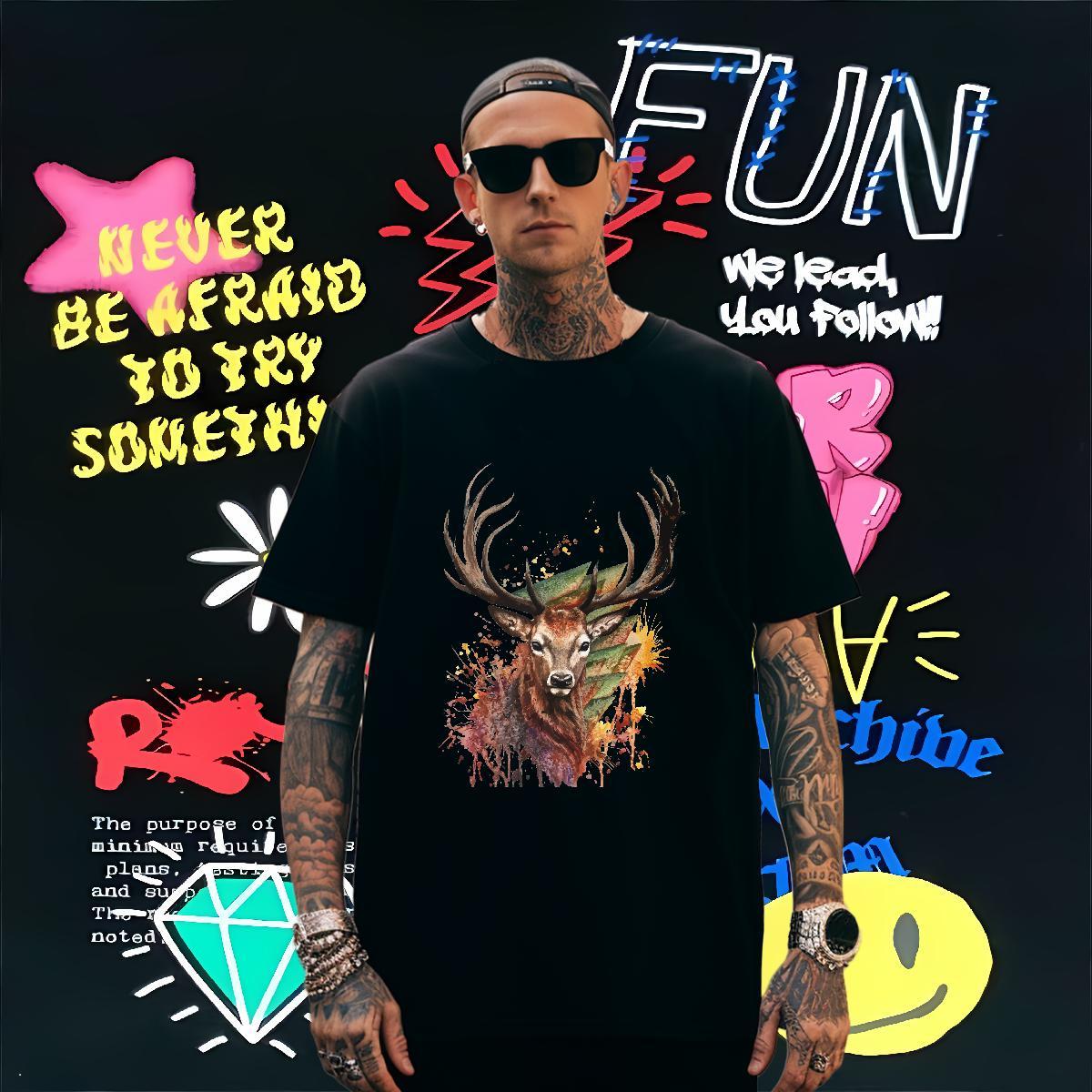 Men T Shirts 230g 100% Cotton Deer Daily Wear Crew Neck Plus Size Custom Mens Tshirts Stylist Classic Tops Shirt