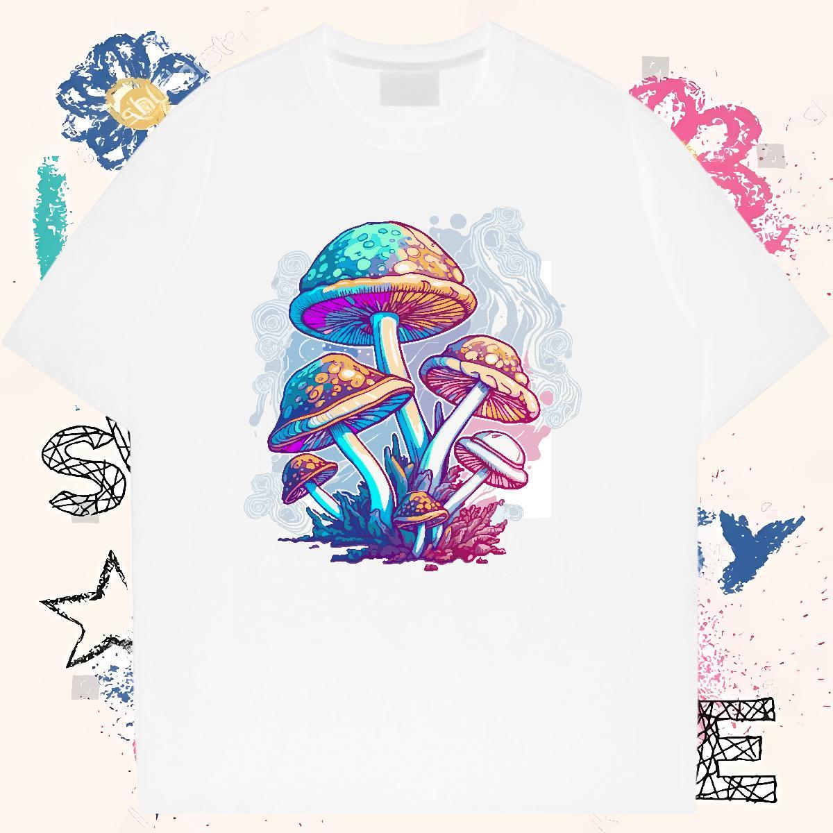 DIY T-Shirts 230g Cotton mushroom Casual Tee Shirt Short Sleeve Soft Popular Men Clothes T-Shirt White Plus Size
