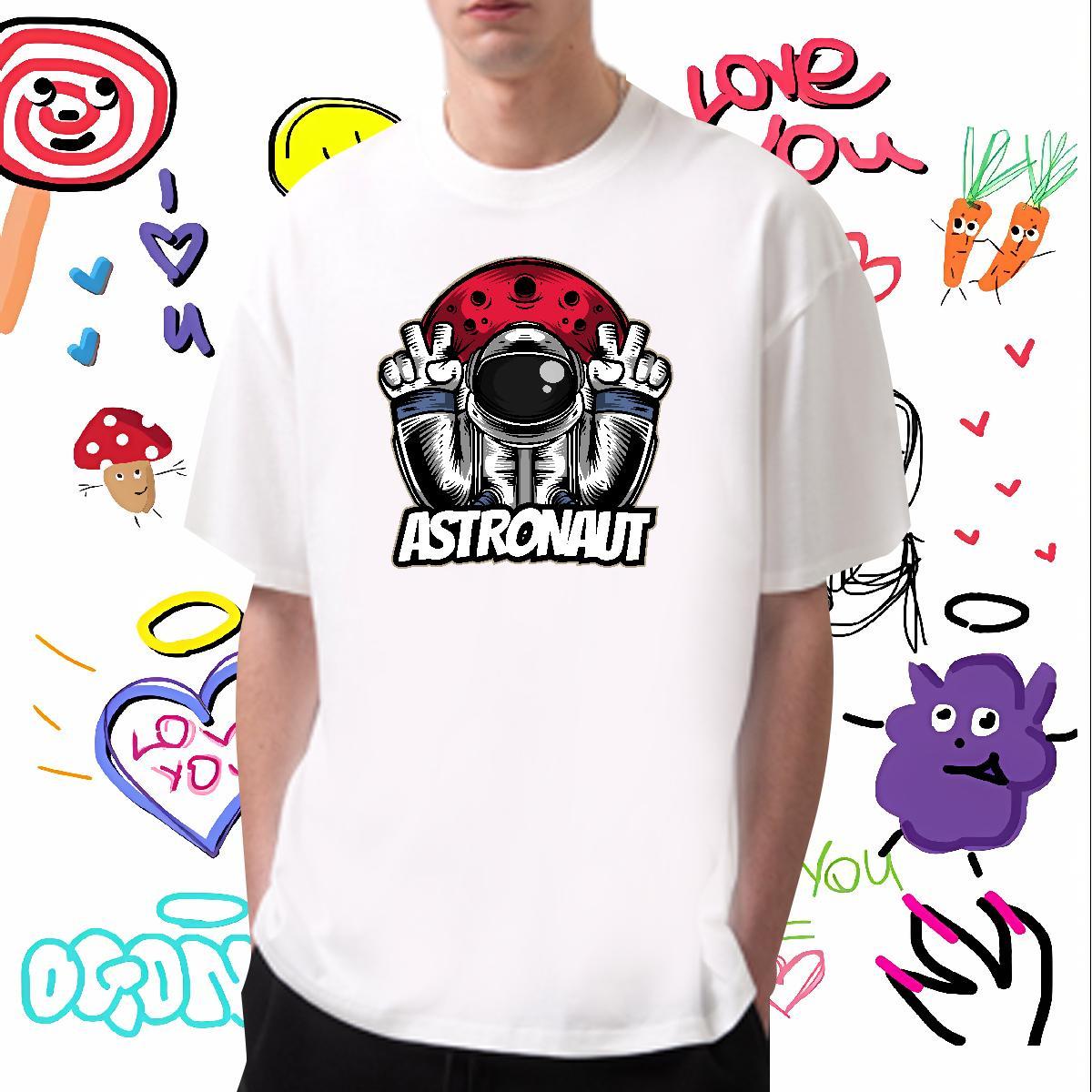 T-Shirts for Men 230g 100% Cotton cosmonaut Street Wear Pure Cotton DIY Printed Tshirt for Man Woman 2024 DIY Designer Tops Tees