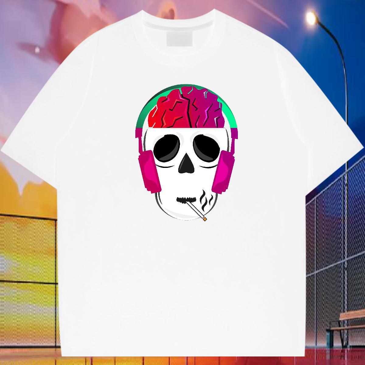 Brand T Shirts Men skull Polos 230g Cotton Anime Printing Street Soft Oversized 4XL Crew Neck Breathable Men Clothes T-Shirt