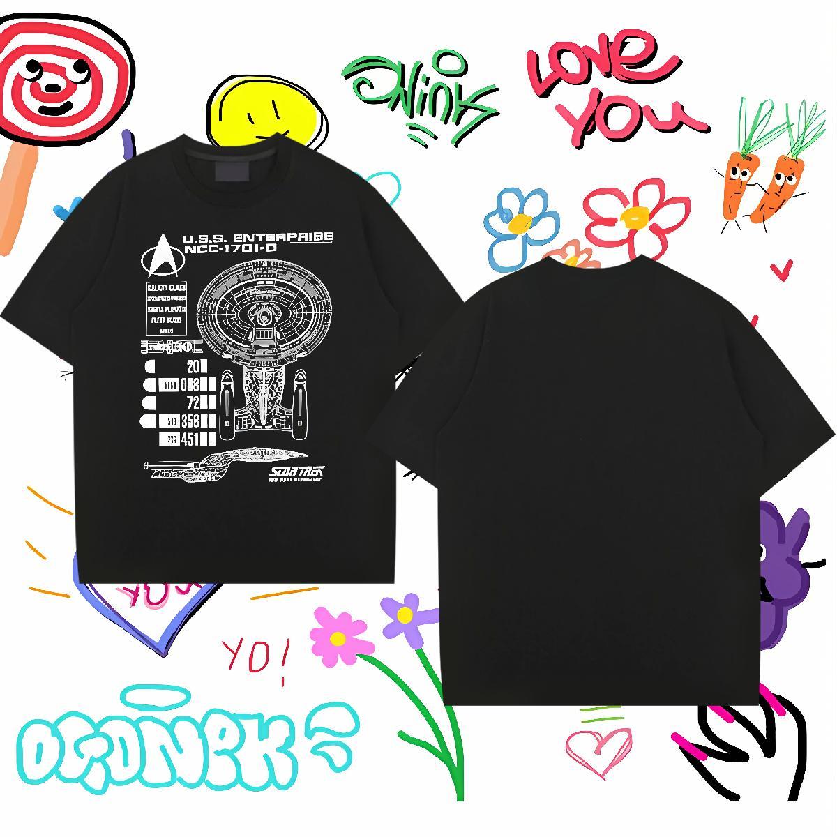 T-Shirts for Men 230g 100% Cotton Hand drawn Street wear Hip Hop Short Sleeve Soft Cartoon Print Men Tshirts Free Shipping Cool Design Tops Shirt