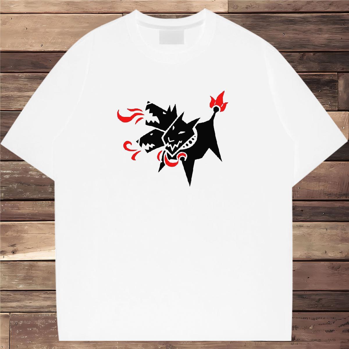 2024 DIY T-Shirts for Men 230g 100% Cotton wolf Casual Tops Tees Breathable Crew Neck Cool Men Clothes T-Shirt Black Oversized