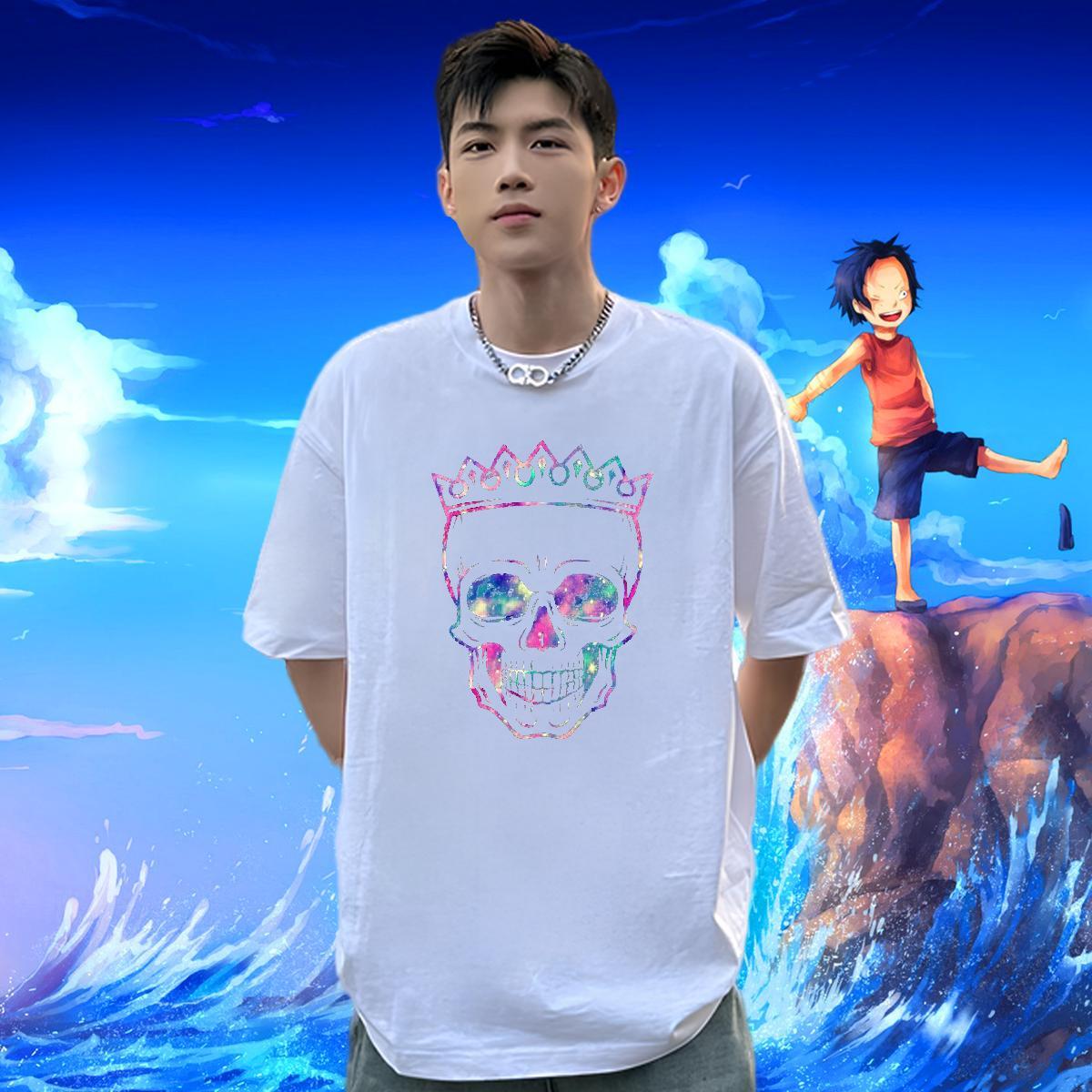 New T Shirt For Man skull Tops Tees 100% Cotton 230g High Street Hip Hop Wholesale Black White Breathable Short Sleeve Tshirts