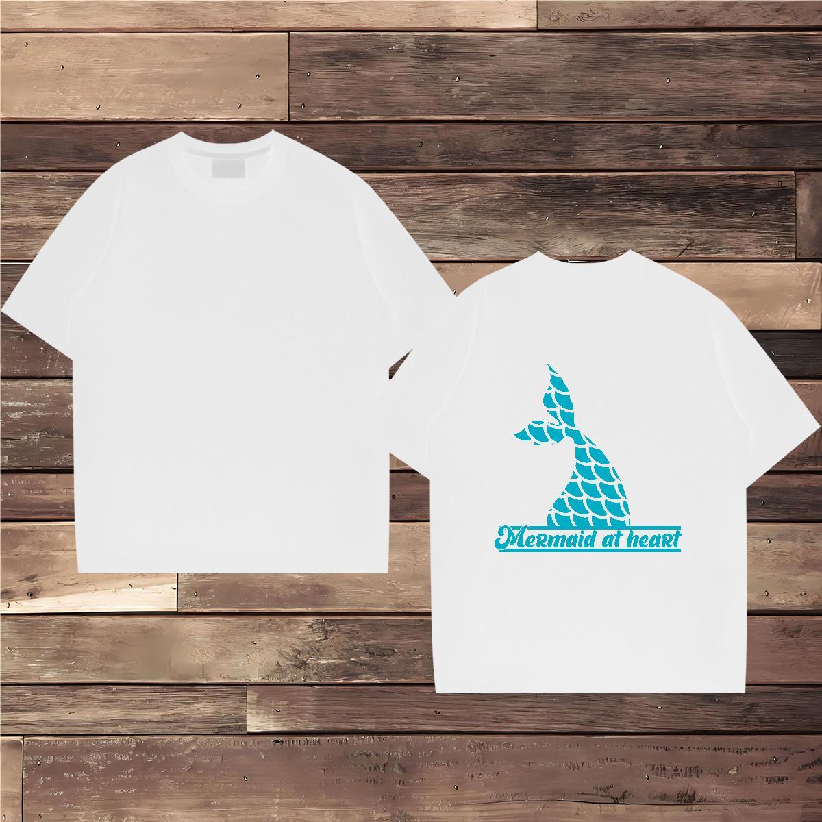 Fashion Casual T Shirt For Man 230g 100% Cotton Fishtail Street Tops Tees Round Neck Short Sleeve Brand Mens Tshirts White Plus Size
