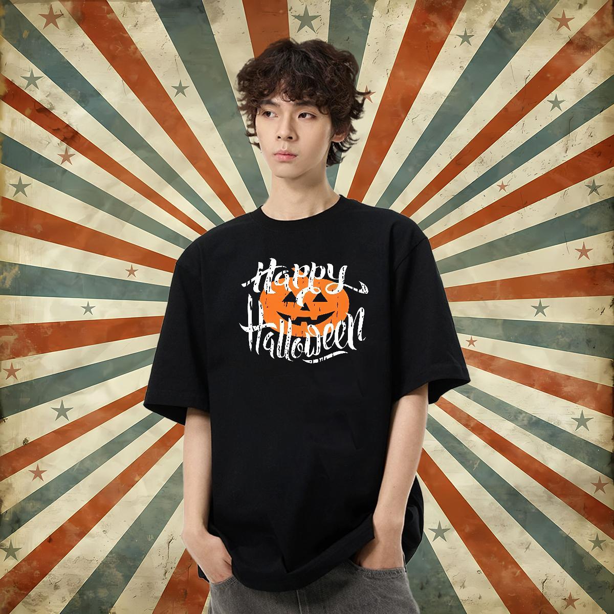 Wholesale T Shirt For Man 230g Pure Cotton pumpkin Sports Casual Tops Breathable Short Sleeve Brand Tshirts Graphic