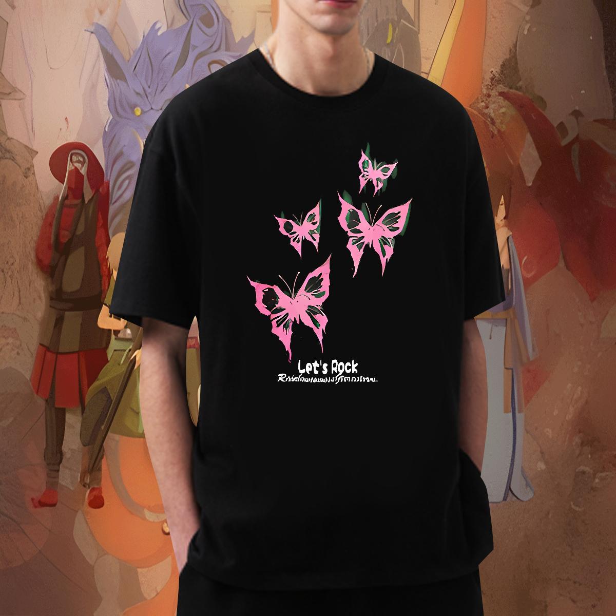 Popular Men Tshirts 230g Cotton Street Casual Butterfly DIY Printed Breathable Free Shipping T-Shirts for Men Tops Tees