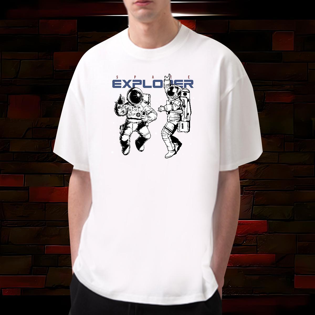 T-Shirts for Men 100% Cotton 230g spaceman Sports Casual Breathable Soft Plus Size Custom Men Tops Tees Fashion High Quality Wear