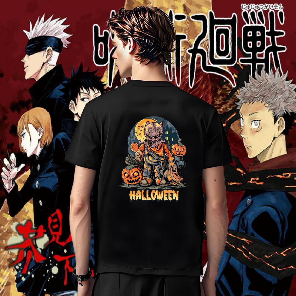 Classic Casual T shirt 230g Cotton Halloween Daily Outfit Tees Breathable Crew Neck Loose Couples T Shirts Graphic