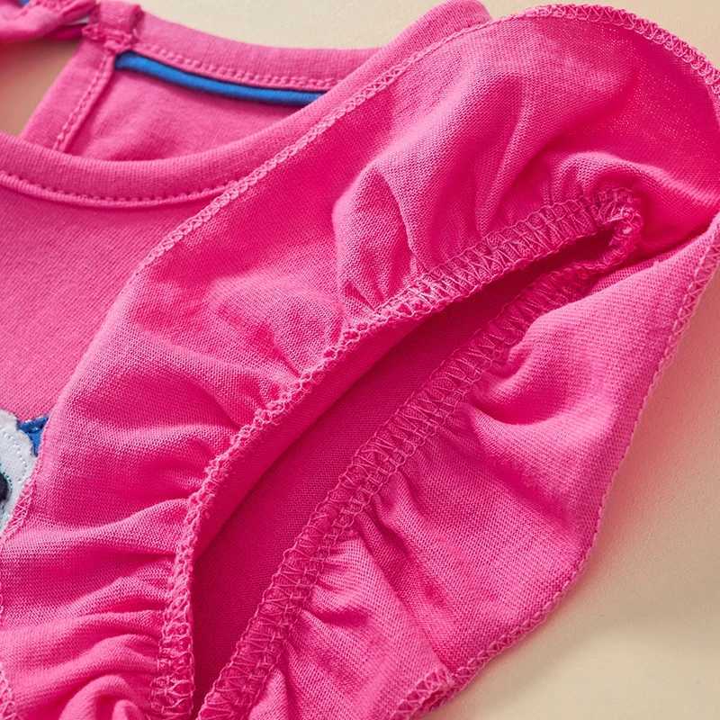 2 pure cotton short sleeved dresses with cartoon embroidery suitable for little girls to play during summer vacation back to school pocket style dress