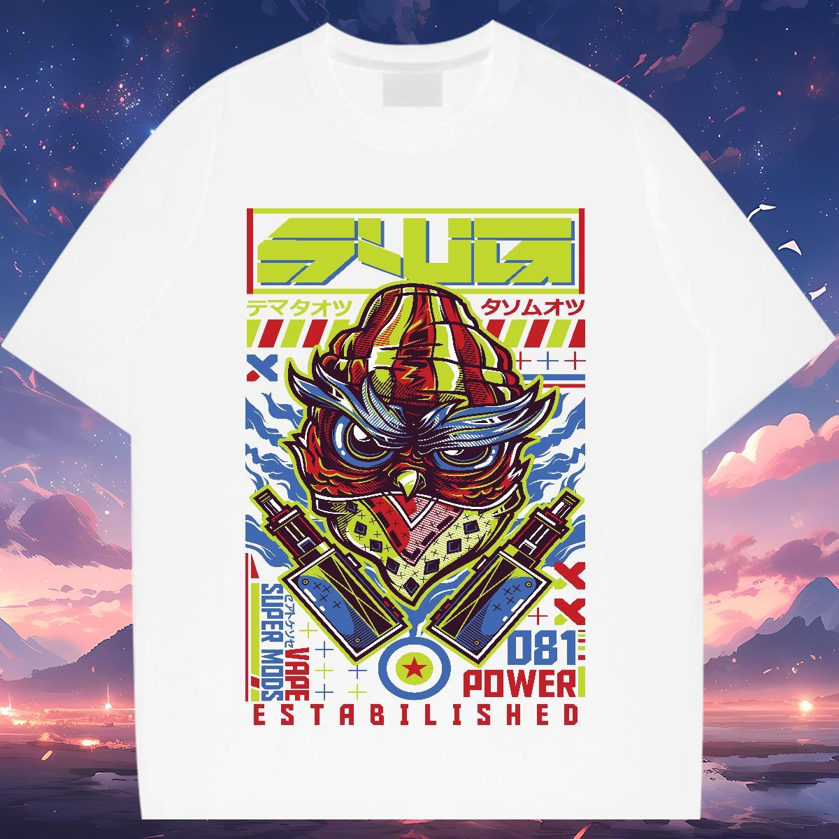 Fashion New T Shirts Men 230g Pure Cotton Owl High Street Hip Hop Tees Breathable Crew Neck High Quality Men Tops Tees Custom Cartoon