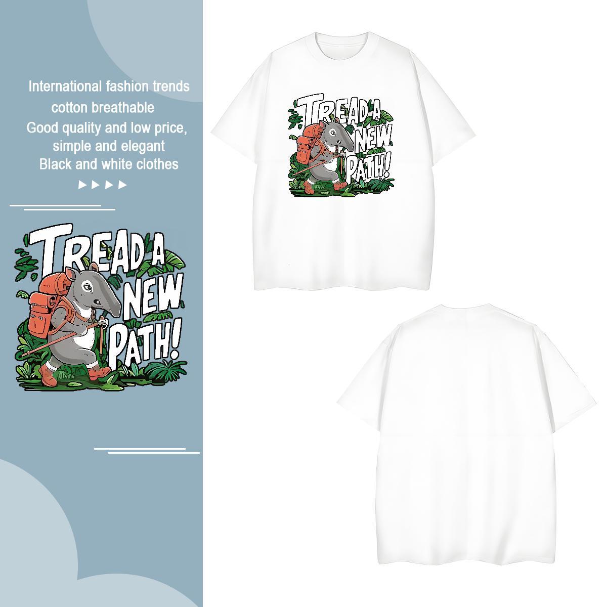 High Quality Men Clothes T-Shirt 230g Pure Cotton rhinoceros T-Shirts for Men Spring Summer Breathable Short Sleeve Cartoon Print Wholesale Top Tees