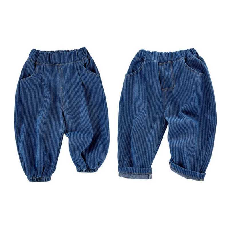 Boys and Girls Pants Spring/Summer New Style Striped Boys Autumn Fashion Trend Wide Mouth Jeans Baby Casual Childrens Striped Pants W241227