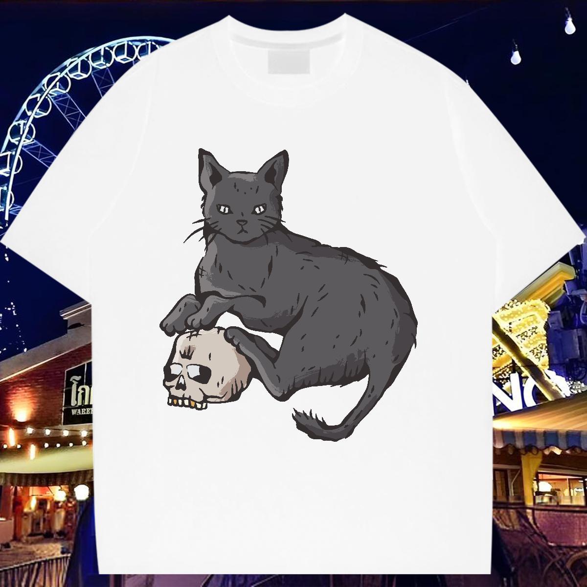 Loose fit T Shirt For Woman O Neck Short Sleeves Tshirt for Man Woman Cartoon Printing L-4XL cat Hip Hop 230g Cotton New Arrival Tees