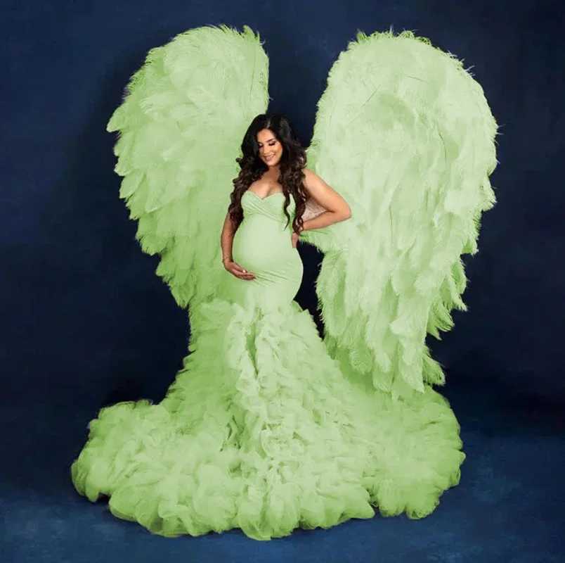 Maternity Dresses Fluffy Mermaid Tulle Maternity Dress Custom Made Strapless Ruffles Side Slit Bridal Long Pregnancy Gowns Photo ShootY240806 H250211